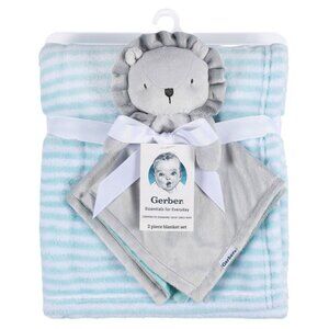 Grey Lion Blue Stripes Gerber Security Blanket 2 Piece Plush Buddy Set